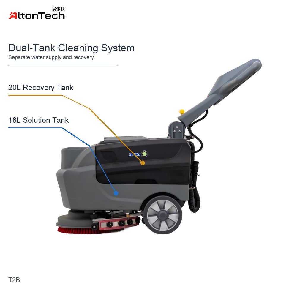 T2B Walk-behind Floor Scrubber with 330mm Working Width 420 Squeegee Width 18L Solution Tank 20L Recovery Tank