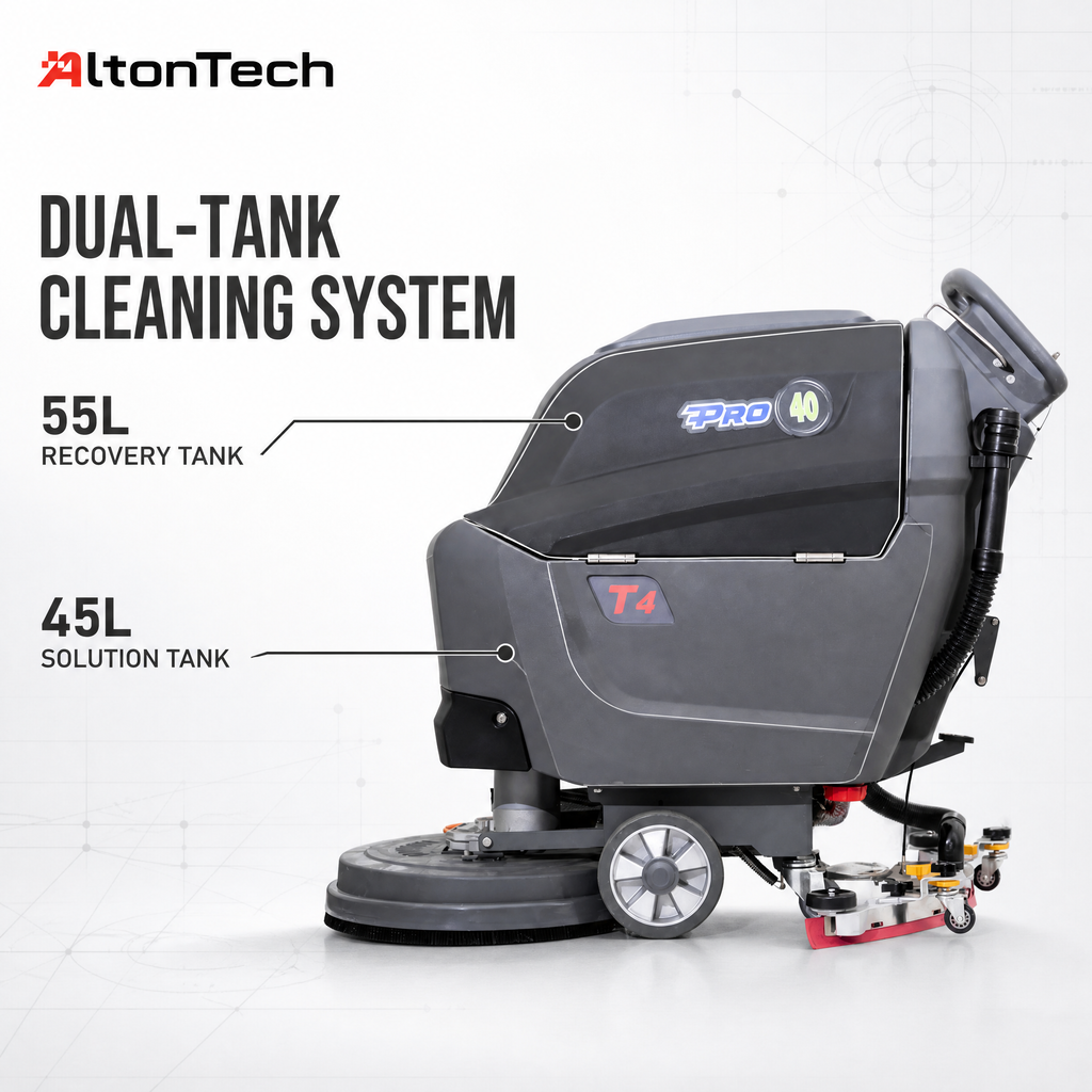 T4B Walk-behind Floor Scrubber with 510mm Working Width 830 Squeegee Width 40L Solution Tank 50L Recovery Tank
