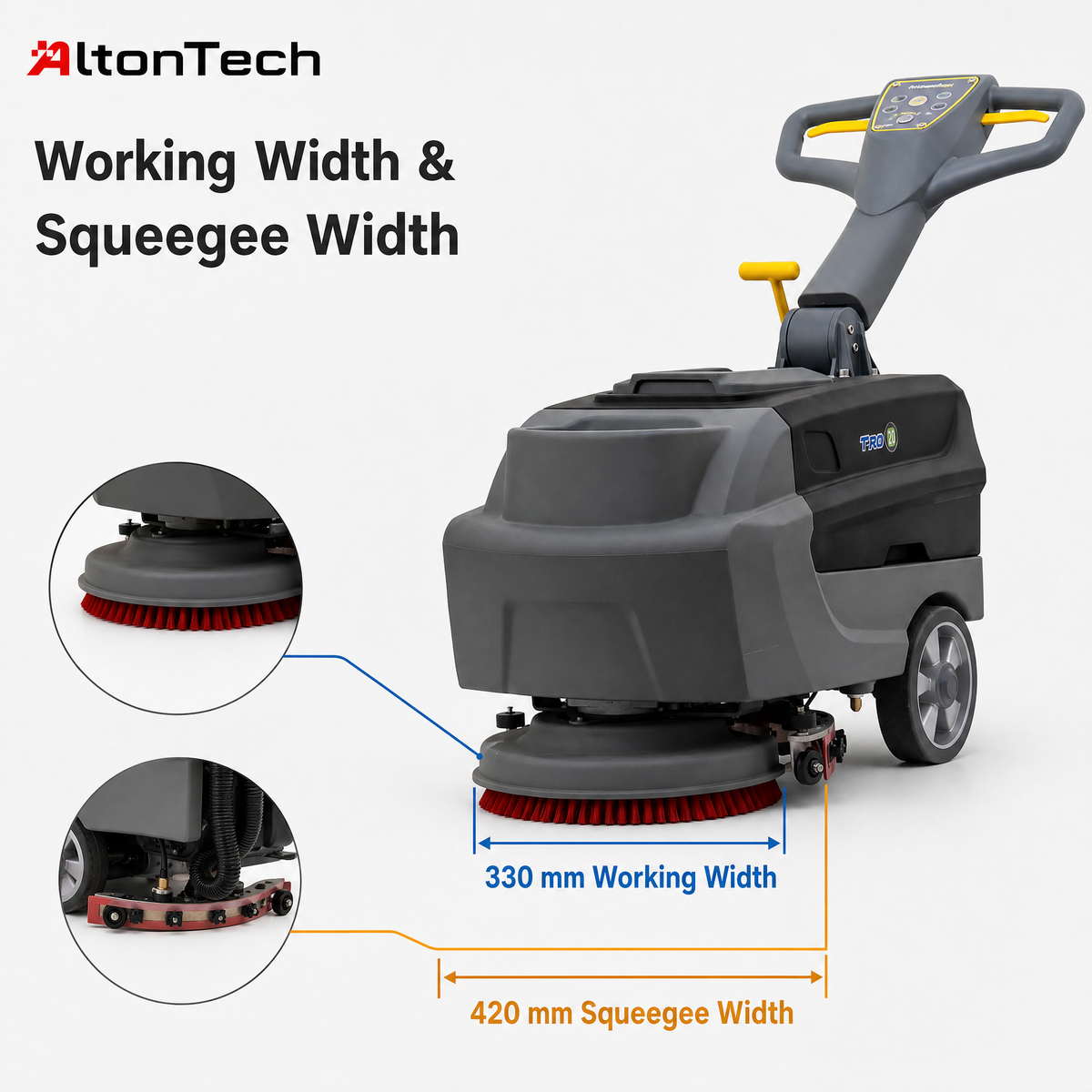T2B Walk-behind Floor Scrubber with 330mm Working Width 420 Squeegee Width 18L Solution Tank 20L Recovery Tank