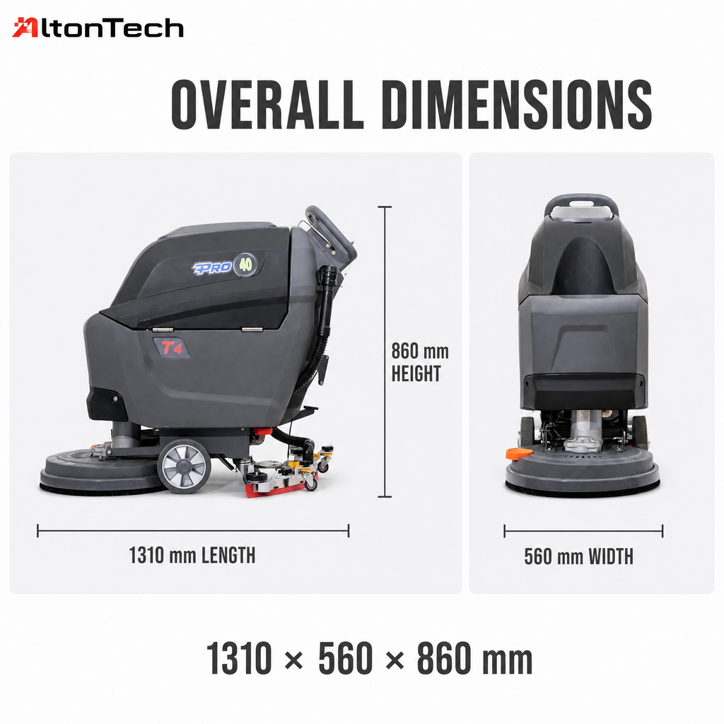 T4B Walk-behind Floor Scrubber with 510mm Working Width 830 Squeegee Width 40L Solution Tank 50L Recovery Tank