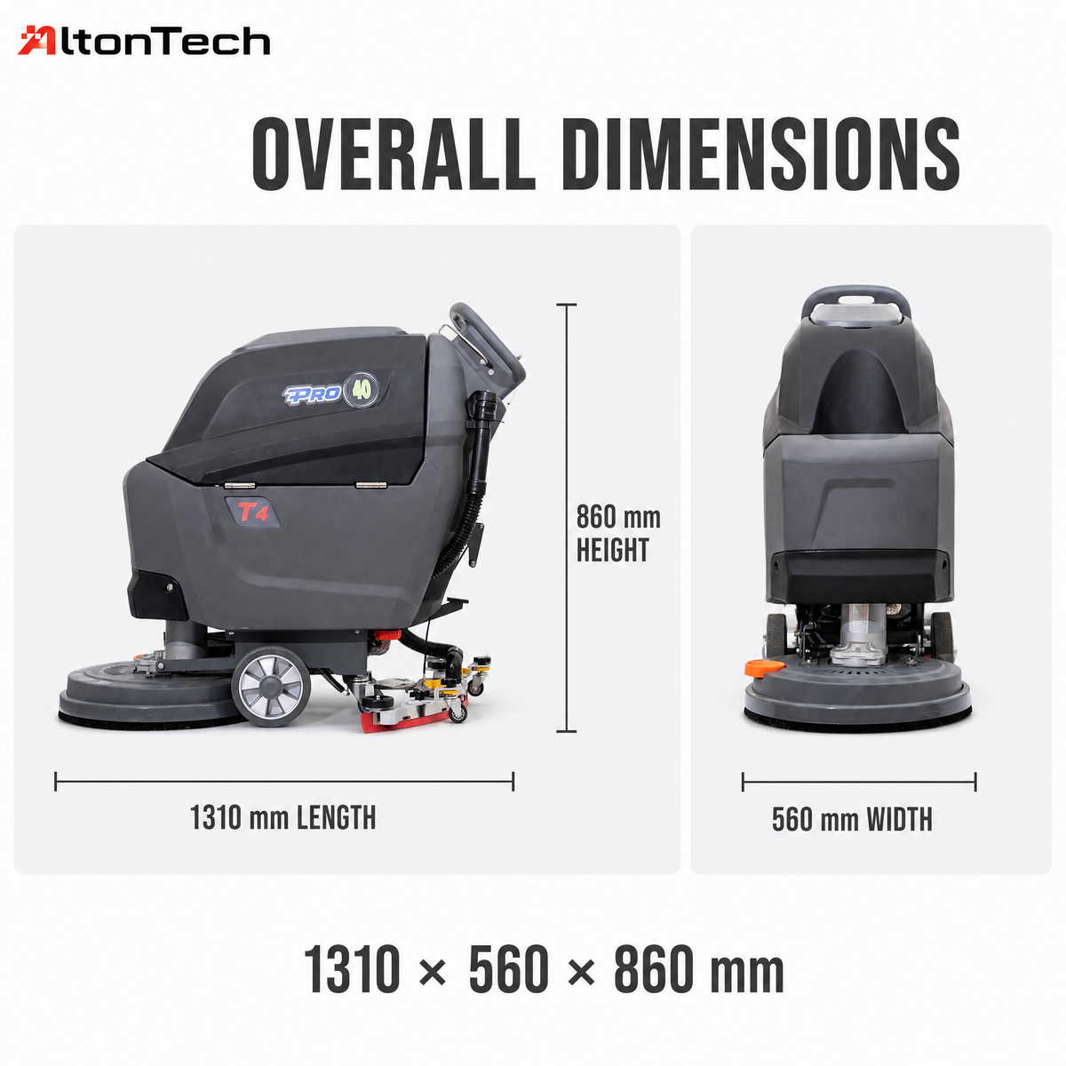 T4B Walk-behind Floor Scrubber with 510mm Working Width 830 Squeegee Width 40L Solution Tank 50L Recovery Tank