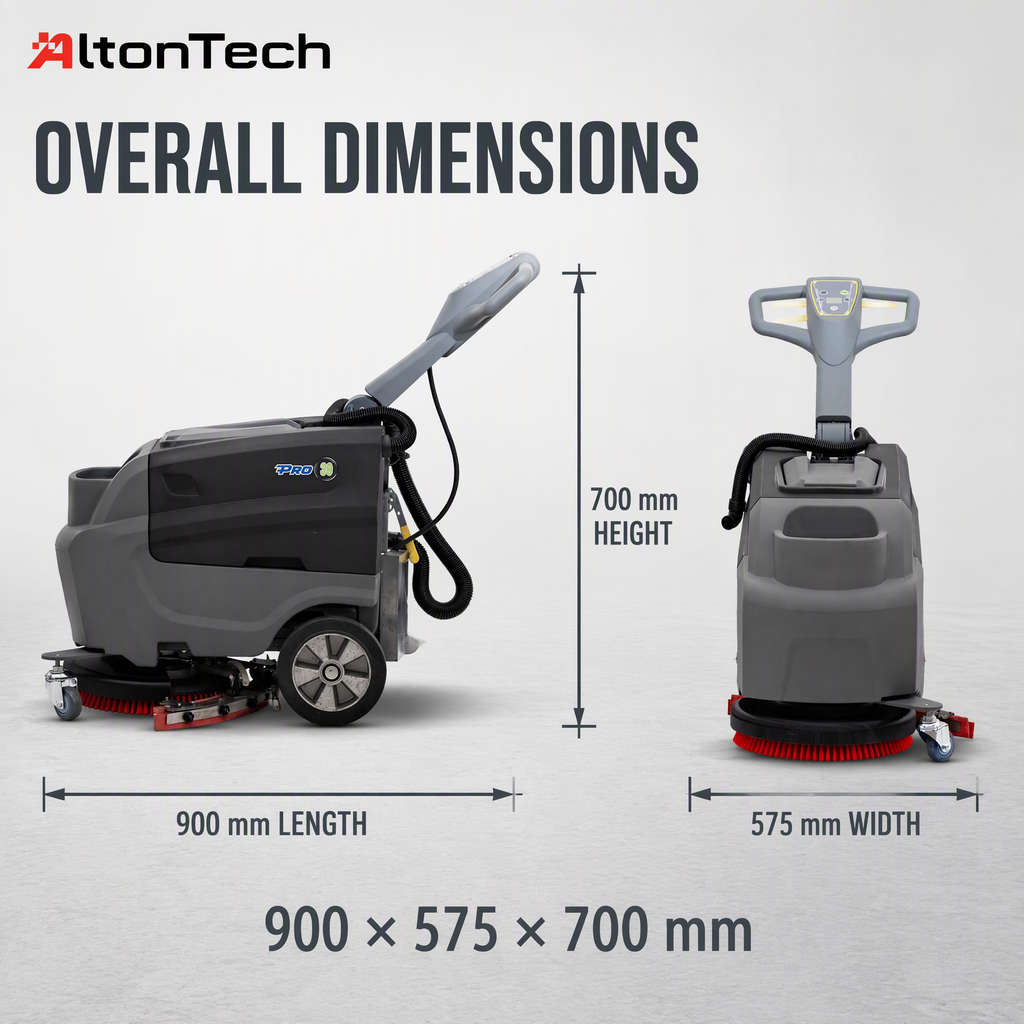 T3B Battery Powered Walk Behind Floor Scrubber Machine, 16.9" Brush, 25.6" Squeegee Width, 8.5 gal Solution Tank, 10.0 gal Recovery Tank, Brush Speed 180 RPM