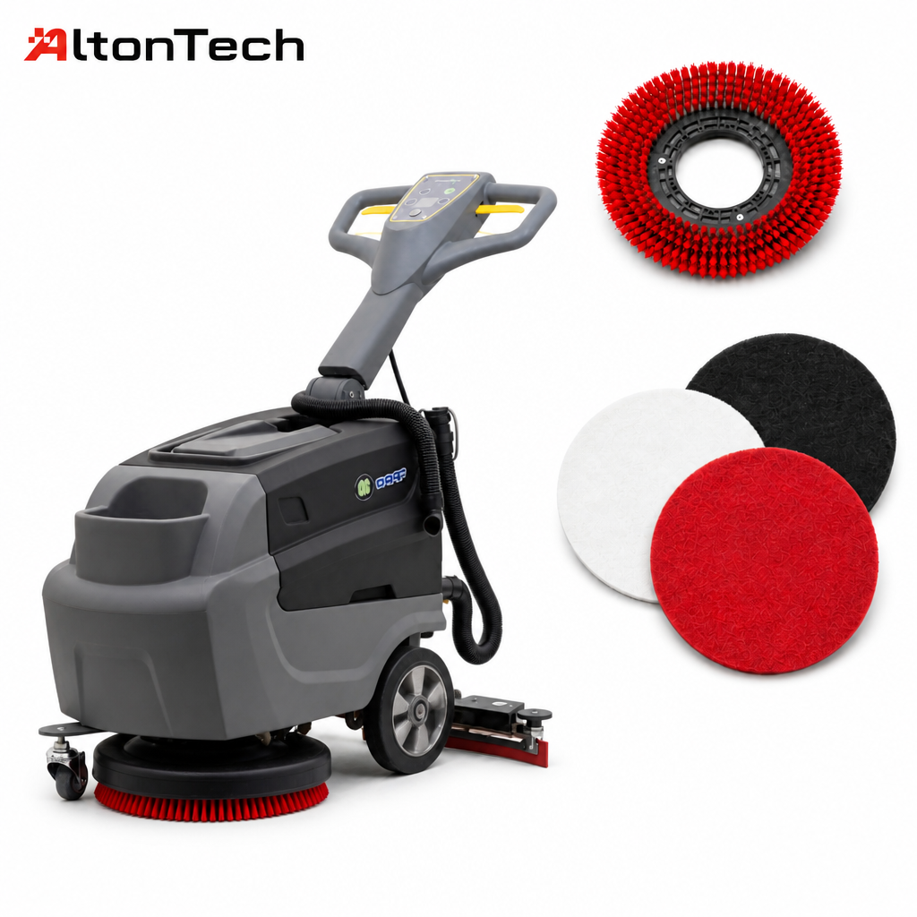 T3B Battery Powered Walk Behind Floor Scrubber Machine, 16.9" Brush, 25.6" Squeegee Width, 8.5 gal Solution Tank, 10.0 gal Recovery Tank, Brush Speed 180 RPM