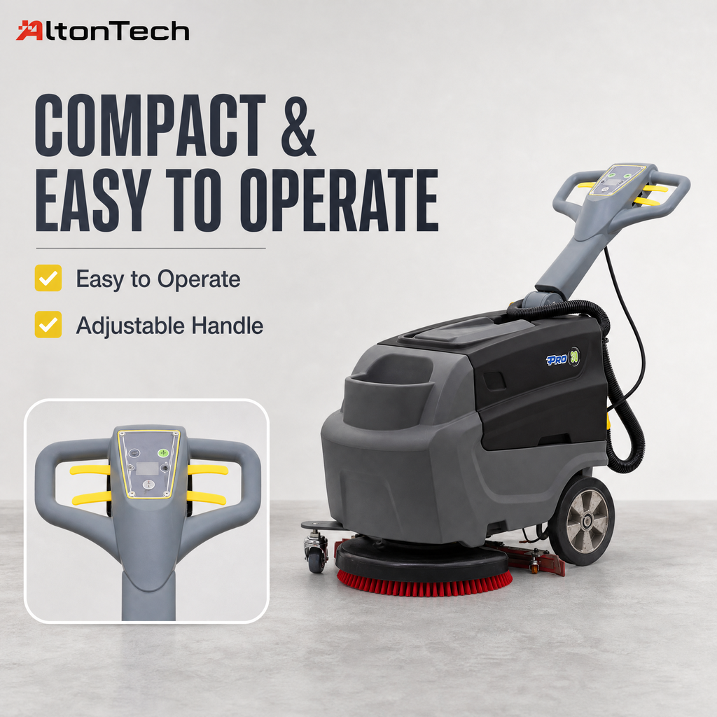 T3B Battery Powered Walk Behind Floor Scrubber Machine, 16.9" Brush, 25.6" Squeegee Width, 8.5 gal Solution Tank, 10.0 gal Recovery Tank, Brush Speed 180 RPM